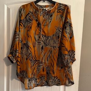 Umgee Zebra Print Blouse - Orange and Black